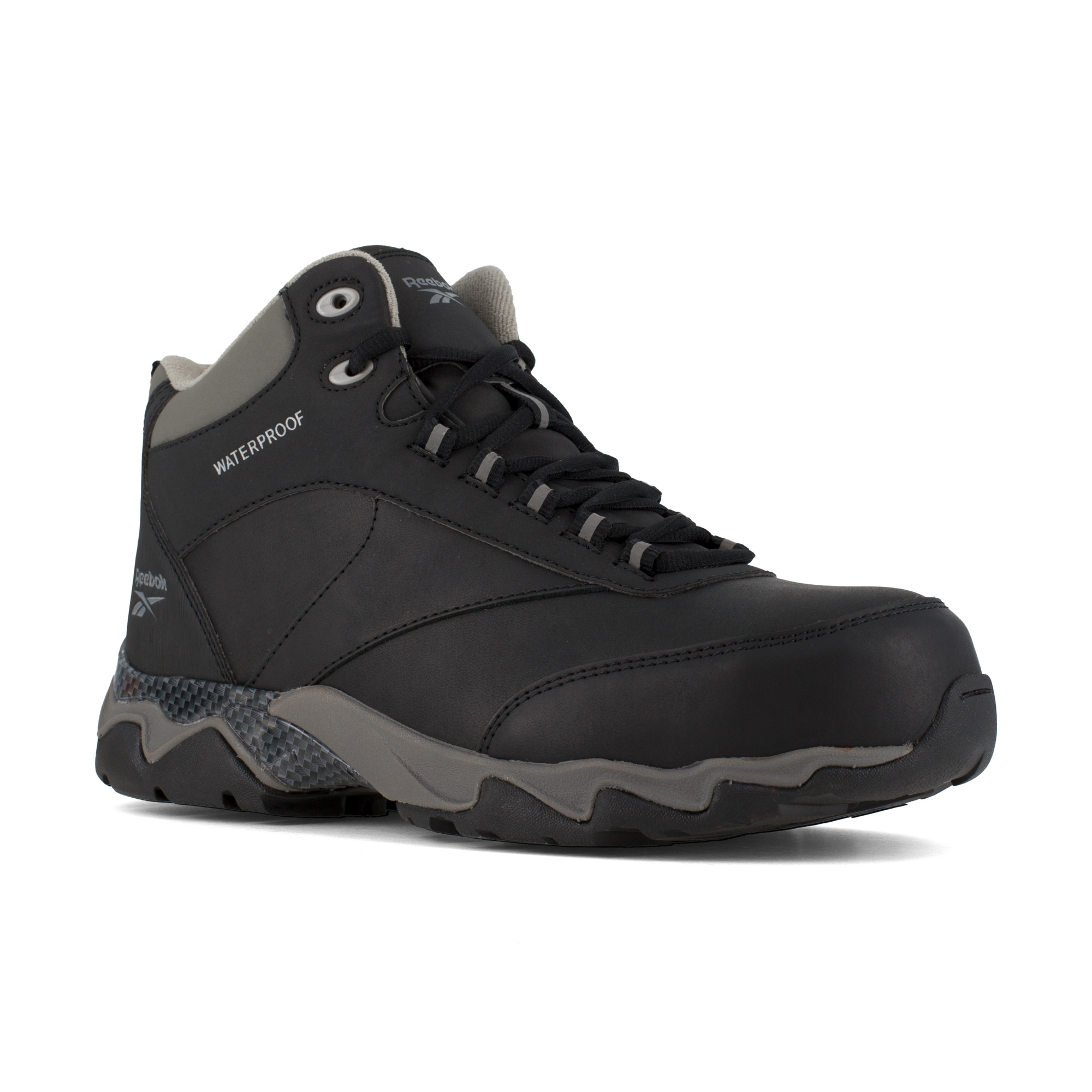 Reebok, Waterproof Athletic Work Boot, Size 6 1/2, Width Medium, Color Black with Grey Trim, Model# RB1068